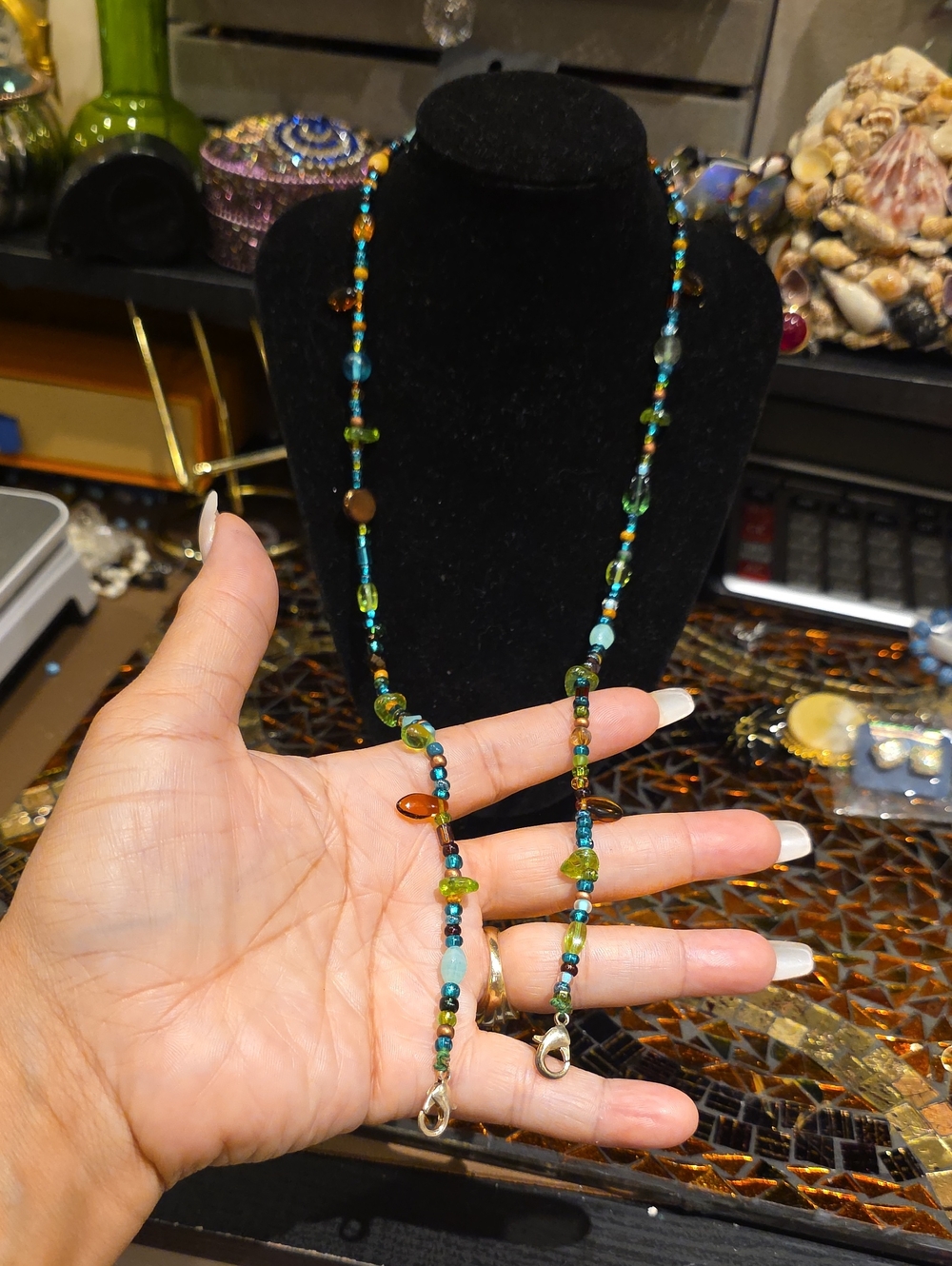 Handcrafted Blue & Green Beaded Eye Glasses  Necklace- Versatile Style